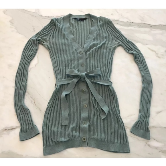 BCBG SAGE GREEN LIGHT WEIGHT BELTED CARDIGAN XS - Picture 2 of 13